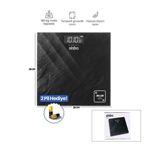 DİJİTAL - PİLLİ BANYO BASKÜL TERAZİ TARTI LCD EKRAN - SICAKLIK GÖSTERGE 180KG/50GR 28X28CM SBS-4452 (5250)