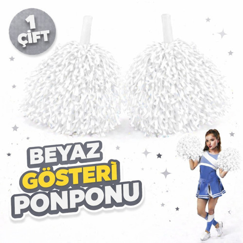1 Çift ( 2 Adet ) Beyaz Renk 23 Nisan 19 Mayıs 29 Ekim Okul Gösteri Ponponları Ekstra Dolgun (5250)