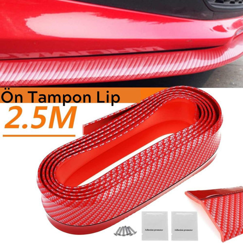 Kırmızı Renkli 2,5 Metre Araba Oto Ön Tampon Koruyucu Kauçuk Pratik Tampon Şerit Bant Döşeme Kiti (5250)