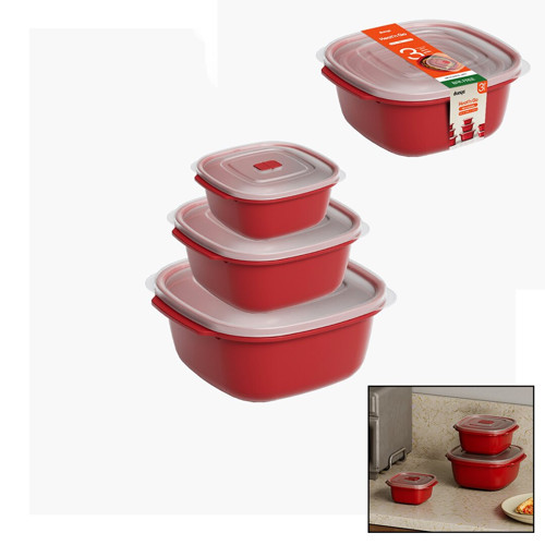 3 PCS KIRMIZI KARE SAKLAMA KABI SET 550-1100-2200ML (5250)