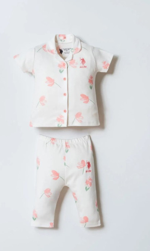 U.S. Polo Gömlek Pijama Takımı USB2988 Beyaz-Pudra - Beyaz-Pudra - 24-36 Ay