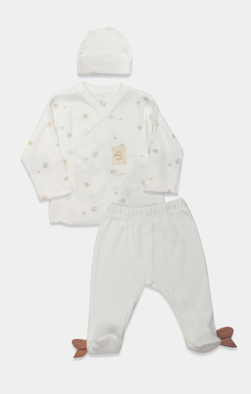 3lü Zıbın Takım Ocean And Starfish 13132 Ekru - Ekru - 3-6 Ay