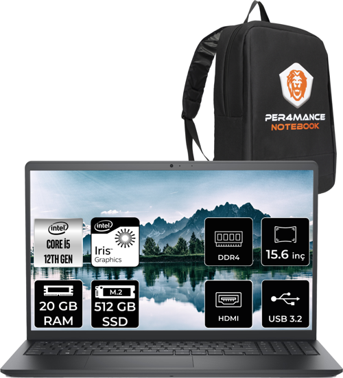 Vostro 3520 İ5 1235U 20Gb Ram 512Gb Ssd 15.6'' Fhd Fdos N5315Pvnb3520U & Per4 Çanta