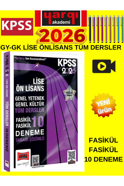 2026 Kpss Gk-Gy Lise Ön Lisans Tüm Dersler Fasikül Fasikül Tamamı Çözümlü 10 Deneme+Tablet Kalem