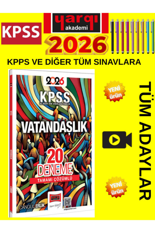 2026 Kpss Ve Diğer Tüm Sınavlara Yönelik Tamamı Çözümlü Vatandaşlık 20 Deneme+Tablet Kalem