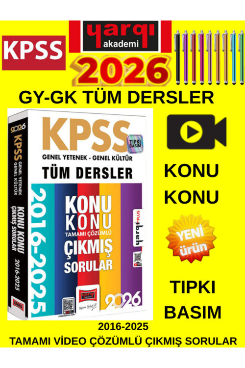 2026 Kpss Gk-Gy Tüm Dersler Tamamı Çözümlü 10 Yıl Çıkmış Sorular (2016-2025)+Tablet Kalem