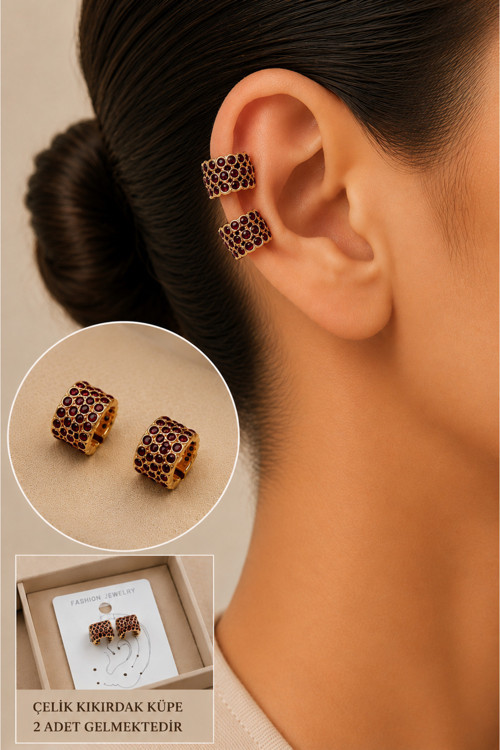 Zirkon Taşlı Detaylı Kıkırdak Küpe/Earcuff/Conch (Delik Gerekmez)