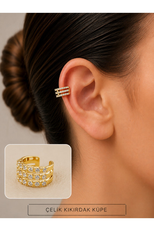 2'li Zirkon Taşlı Detaylı Kıkırdak Küpe/Earcuff/Conch (Delik Gerekmez)