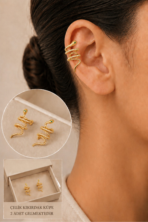 Zirkon Taşlı Detaylı Kıkırdak Küpe/Earcuff/Conch (Delik Gerekmez)