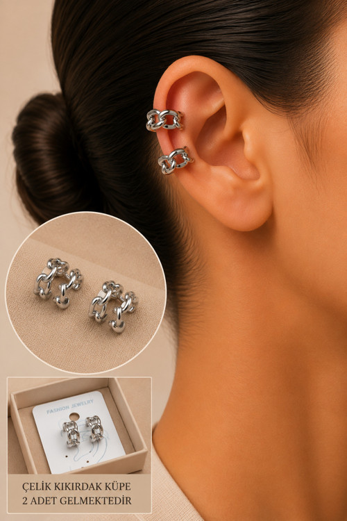 Zirkon Taşlı Detaylı Kıkırdak Küpe/Earcuff/Conch (Delik Gerekmez)