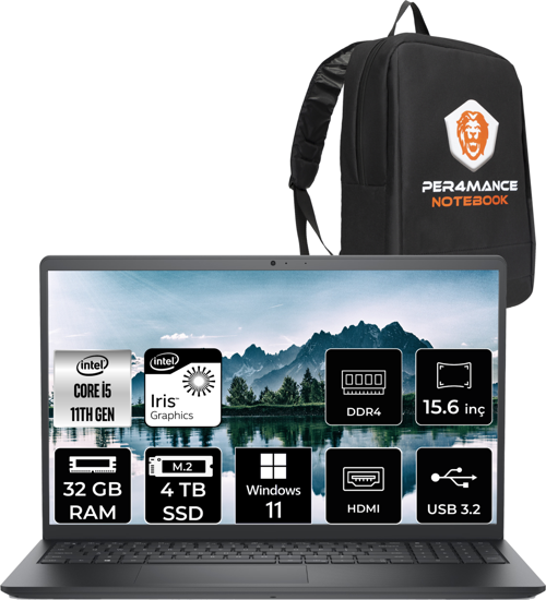 Vostro 3520 İ5 1135G7 32Gb Ram 4Tb Ssd 15.6'' Fhd W11Home N2062Pvnb3520 & Per4 Çanta