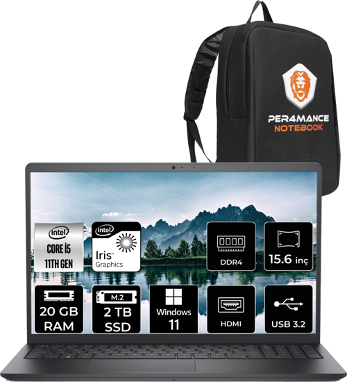 Vostro 3520 İ5 1135G7 20Gb Ram 2Tb Ssd 15.6'' Fhd W11Home N2062Pvnb3520 & Per4 Çanta