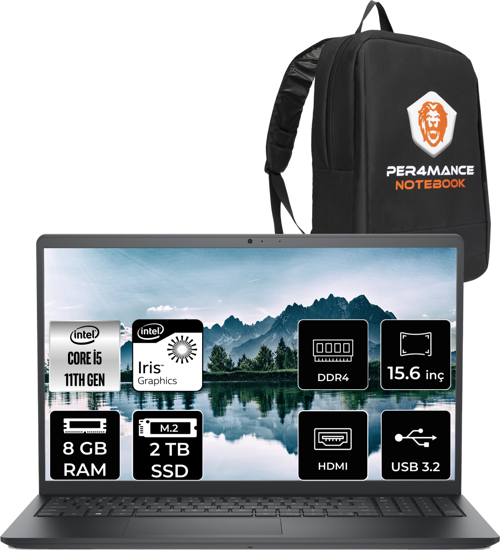 Vostro 3520 İ5 1135G7 8Gb Ram 2Tb Ssd 15.6'' Fhd Fdos N2063Pvnb3520U & Per4 Çanta