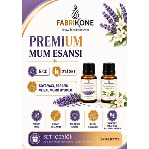Premium Mum Esansı 5 cc 2'li Set - Lavanta, Yasemin - Soya Wax, Parafin, Jel Wax ve Bal Mumu Uyumlu BKFAB2LVYS5