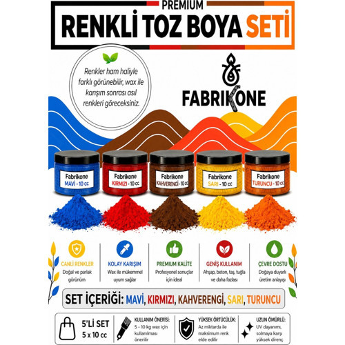 Toz Mum Boyası Seti 10 cc 5'li – Soya & Parafin Wax Için – Kırmızı, Sarı, Mavi, Kahverengi, Turuncu BKFAB5KSRMKHT10G