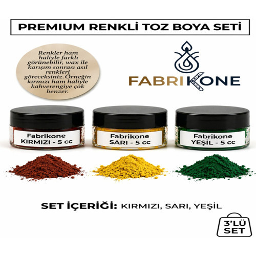 3'lü Set Premium Parafin Soya Wax Toz Mum Boyası Hobi Seti - 5 cc (Kırmızı, Sarı, Yeşil) BKFAB3KSRY5G