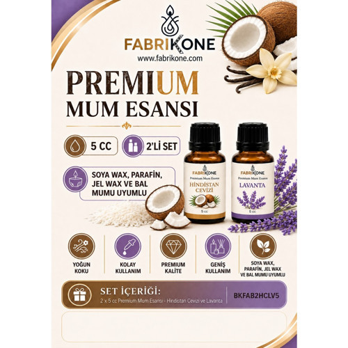Premium Mum Esansı 5 cc 2'li Set - Hindistan Cevizi, Lavanta - Soya Wax, Parafin, Jel Wax ve Bal Mumu Uyumlu BKFAB2HCLV5