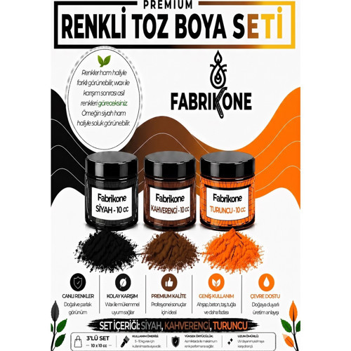 3'lü Set Premium Parafin Soya Wax Toz Mum Boyası Hobi Seti - 10 cc (Siyah, Kahverengi, Turuncu) BKFAB3SKHT10G