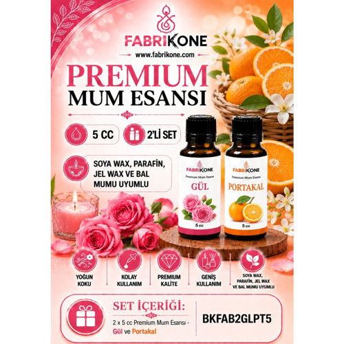Premium Mum Esansı 5 cc 2'li Set - Gül, Portakal - Soya Wax, Parafin, Jel Wax ve Bal Mumu Uyumlu BKFAB2GLPT5