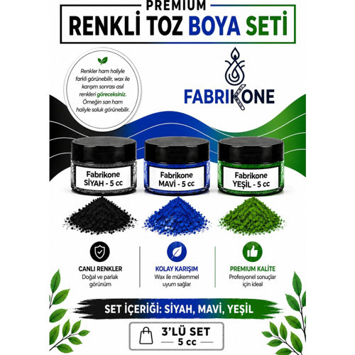 3'lü Set Premium Parafin Soya Wax Toz Mum Boyası Hobi Seti - 5 cc (Siyah, Mavi, Yeşil) BKFAB3SMY5G