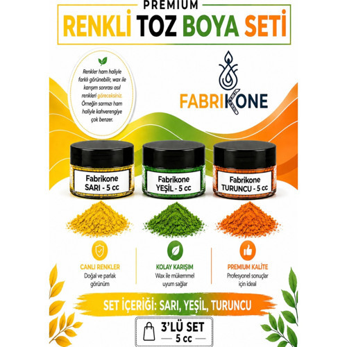 3'lü Set Premium Parafin Soya Wax Toz Mum Boyası Hobi Seti - 5 cc (Sarı, Yeşil, Turuncu) BKFAB3SRYT5G
