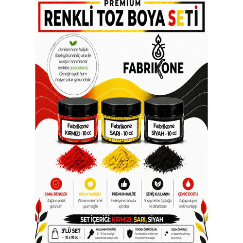 3'lü Set Premium Parafin Soya Wax Toz Mum Boyası Hobi Seti - 10 cc (Kırmızı, Sarı, Siyah) BKFAB3KSRS10G