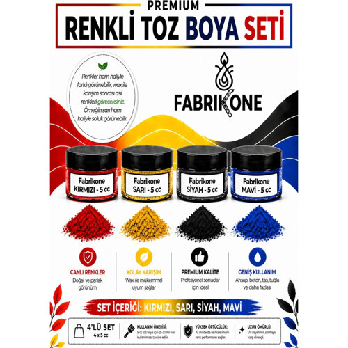 4'lü Set Premium Parafin Soya Wax Toz Mum Boyası Hobi Seti - 5 cc (Kırmızı, Sarı, Siyah, Mavi) BKFAB4KSRSM5G