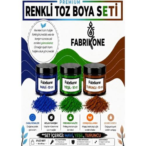 3'lü Set Premium Parafin Soya Wax Toz Mum Boyası Hobi Seti - 10 cc (Mavi, Yeşil, Turuncu) BKFAB3MYT10G