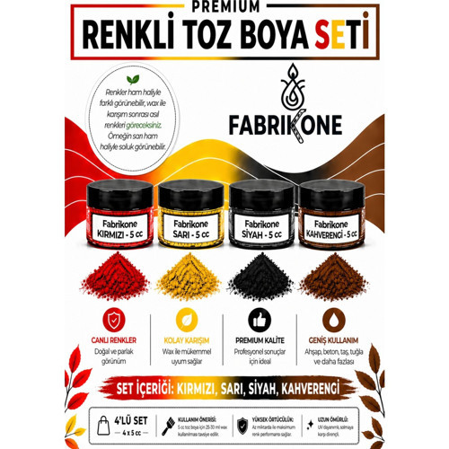 4'lü Set Premium Parafin Soya Wax Toz Mum Boyası Hobi Seti - 5 cc (Kırmızı, Sarı, Siyah, Kahverengi) BKFAB4KSRSKH5G