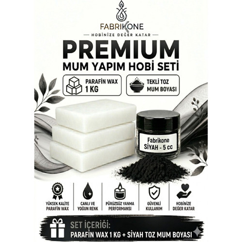 Premium Mum Yapım Hobi Seti - Parafin Wax 1 kg - Tekli Toz Mum Boyası - Siyah BKFABPW1KG1S