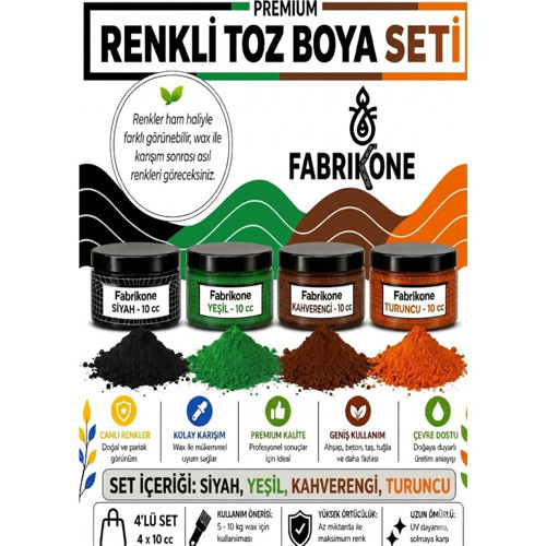Toz Mum Boyası Seti 10 cc 4’lü – Soya & Parafin Wax Için – Siyah, Yeşil, Kahverengi, Turuncu BKFAB4SYKHT10G