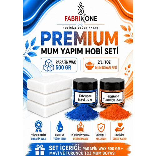 Premium Mum Yapım Hobi Seti - Parafin Wax 500 gr - 2'li Toz Mum Boyası Seti - Mavi, Turuncu BKFABPW5002MT