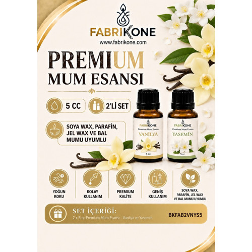 Premium Mum Esansı 5 cc 2'li Set - Vanilya, Yasemin - Soya Wax, Parafin, Jel Wax ve Bal Mumu Uyumlu BKFAB2VNYS5