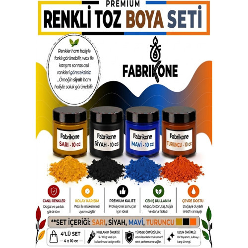 Toz Mum Boyası Seti 10 cc 4’lü – Soya & Parafin Wax Için – Sarı, Siyah, Mavi, Turuncu BKFAB4SRSMT10G
