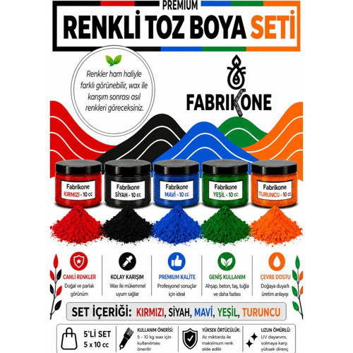 Toz Mum Boyası Seti 10 cc 5'li – Soya & Parafin Wax Için – Kırmızı, Siyah, Mavi, Yeşil, Turuncu BKFAB5KSMYT10G