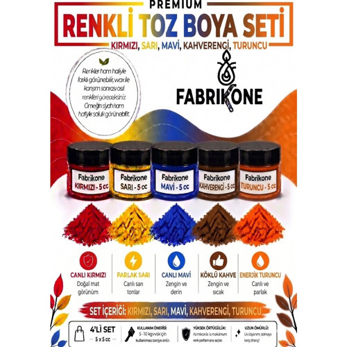 5'li Set Premium Parafin Soya Wax Toz Mum Boyası Hobi Seti - 5 cc (Kırmızı, Sarı, Mavi, Kahverengi, Turuncu) BKFAB5KSRMK