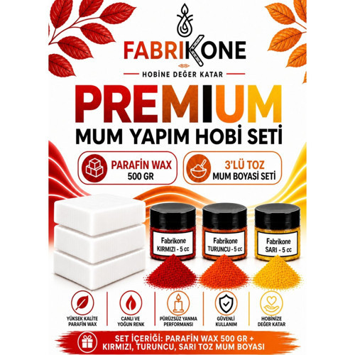 Premium Mum Yapım Hobi Seti - Parafin Wax 500 gr - 3'lü Toz Mum Boyası Seti - Kırmızı, Turuncu, Sarı BKFABPW5003KTSR