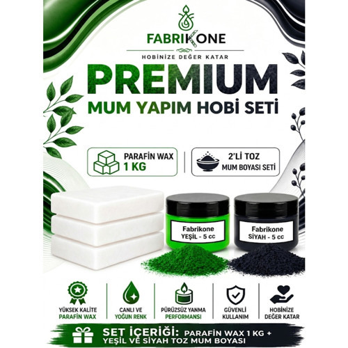 Premium Mum Yapım Hobi Seti - Parafin Wax 1 kg - 2'li Toz Mum Boyası Seti - Yeşil, Siyah BKFABPW1KG2YS