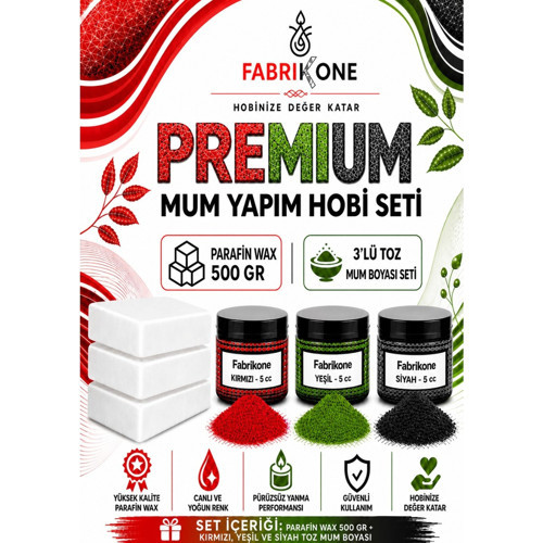 Premium Mum Yapım Hobi Seti - Parafin Wax 500 gr - 3'lü Toz Mum Boyası Seti - Kırmızı, Yeşil, Siyah BKFABPW5003KYS
