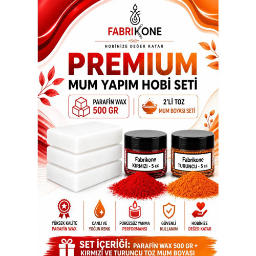 Premium Mum Yapım Hobi Seti - Parafin Wax 500 gr - 2'li Toz Mum Boyası Seti - Kırmızı, Turuncu BKFABPW5002KT