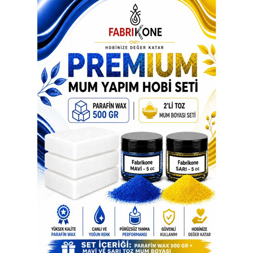 Premium Mum Yapım Hobi Seti - Parafin Wax 500 gr - 2'li Toz Mum Boyası Seti - Mavi, Sarı BKFABPW5002MSR