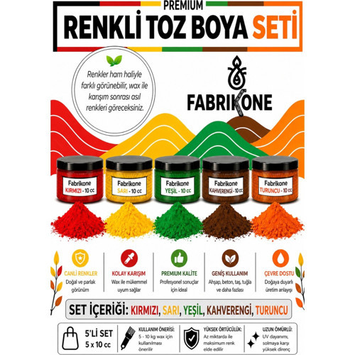 Toz Mum Boyası Seti 10 cc 5'li – Soya & Parafin Wax Için – Kırmızı, Sarı, Yeşil, Kahverengi, Turuncu BKFAB5KSRYKHT10G