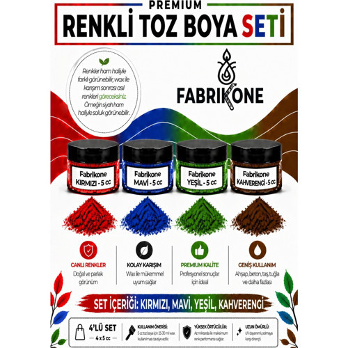 4'lü Set Premium Parafin Soya Wax Toz Mum Boyası Hobi Seti - 5 cc (Kırmızı, Mavi, Yeşil, Kahverengi) BKFAB4KMYKH5G
