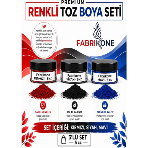 3'lü Set Premium Parafin Soya Wax Toz Mum Boyası Hobi Seti - 5 cc (Kırmızı, Siyah, Mavi) BKFAB3KSM5G