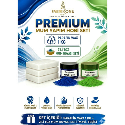 Premium Mum Yapım Hobi Seti - Parafin Wax 1 kg - 2'li Toz Mum Boyası Seti - Mavi, Yeşil BKFABPW1KG2MY