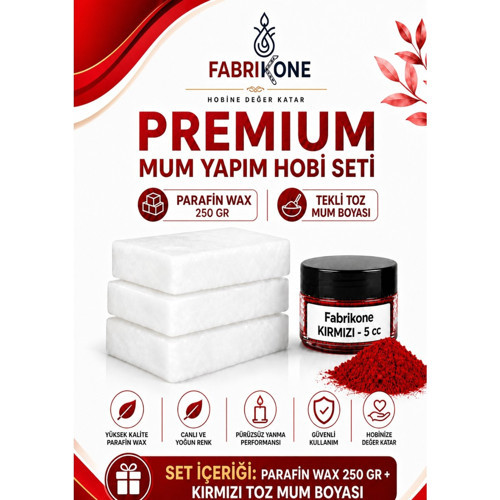 Premium Mum Yapım Hobi Seti - Parafin Wax 250 gr - Tekli Toz Mum Boyası - Kırmızı BKFABPW2501K