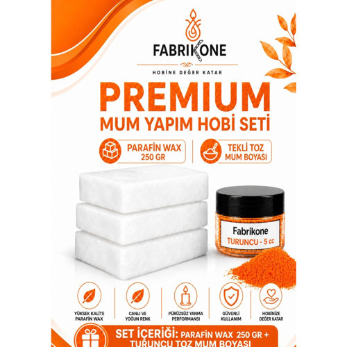 Premium Mum Yapım Hobi Seti - Parafin Wax 250 gr - Tekli Toz Mum Boyası - Turuncu BKFABPW2501T