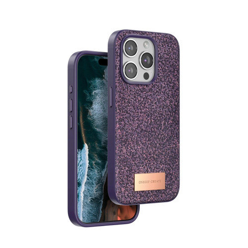 Onegif Apple İphone 15 Pro Max Bright Simli Kapak - Derin Mor