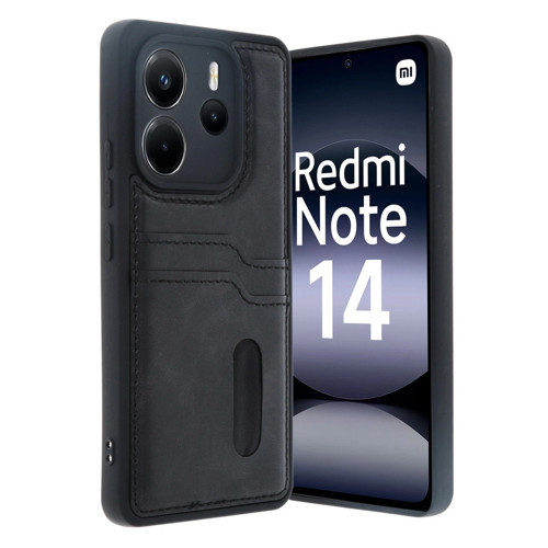 Xiaomi Redmi Note 14 4g Kılıf Sara Kartvizitli Deri Kılıf - Siyah
