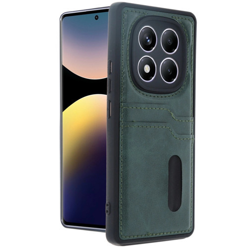 Xiaomi Redmi Note 14 Pro 5g Kılıf Sara Kartvizitli Deri Kılıf - Koyu Yeşil